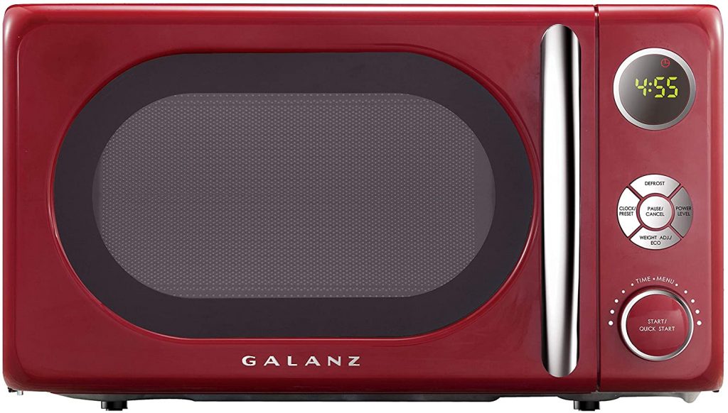 A Galanz red microwave oven